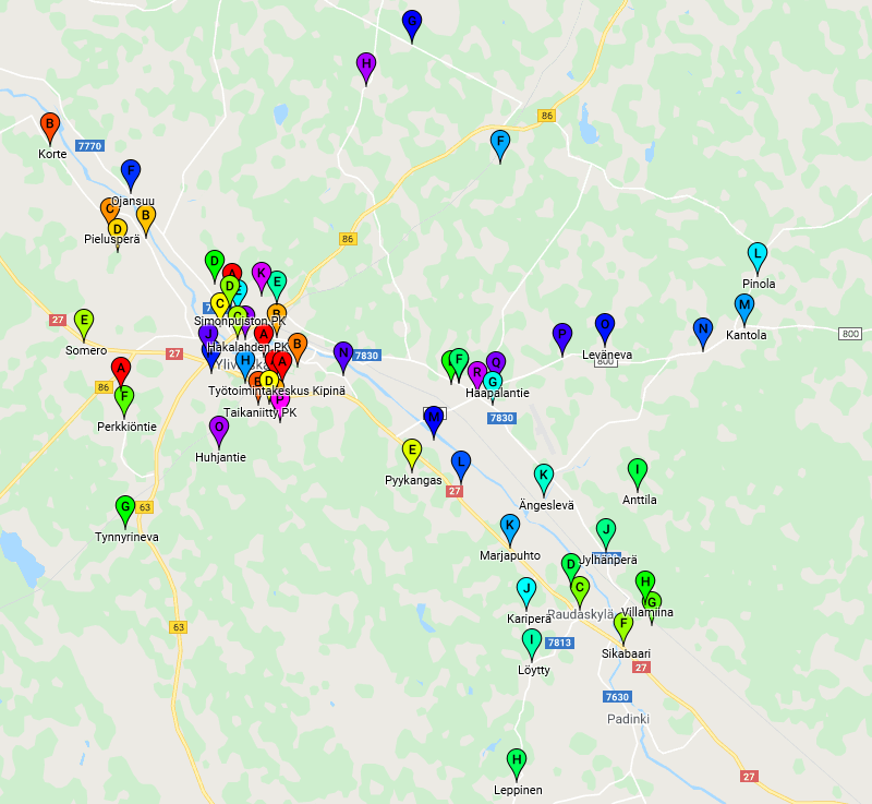 Kirjastoauto Tarinatoukan reittikartta