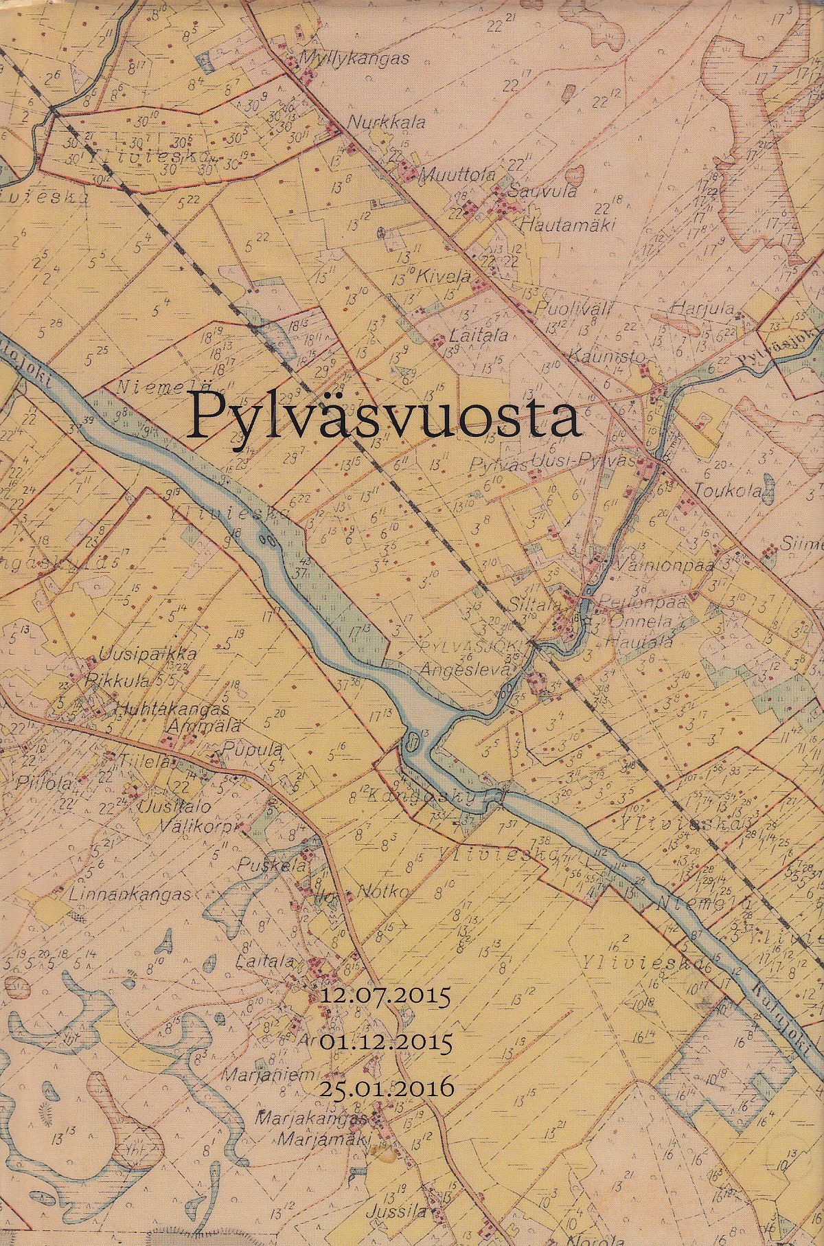 Pylväsvuosta teoksen kannessa on maastokartta alueesta